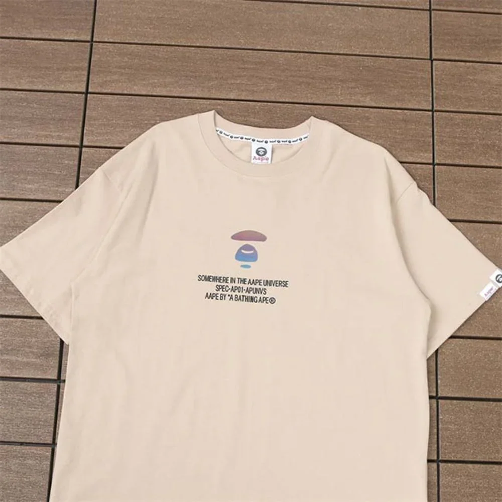 AAPE Colorful Ape Head Lettering Logo T-Shirt - Cream Short Sleeve - Picture 2 of 6